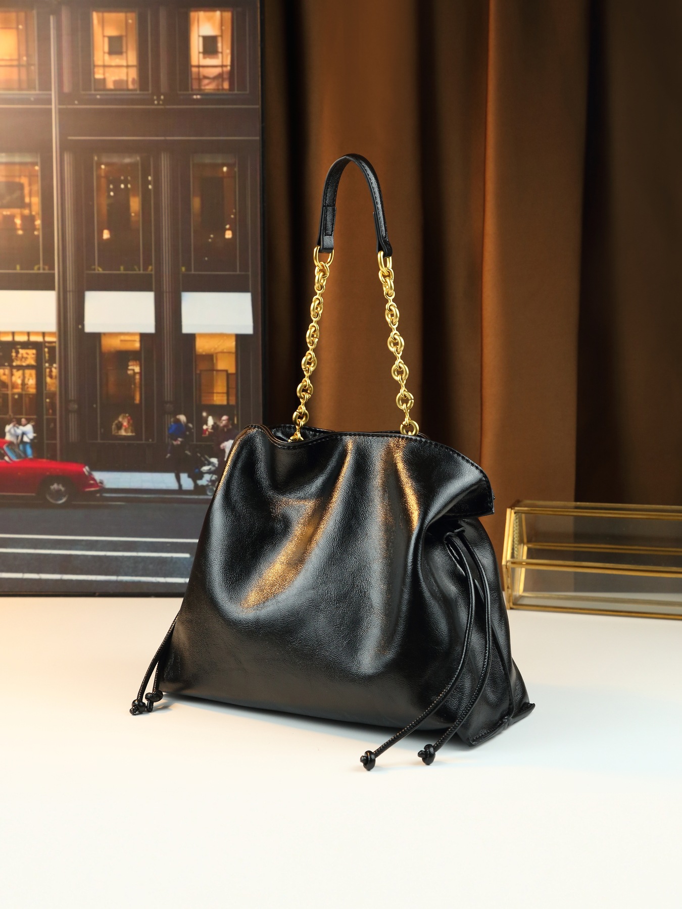 Pleated Drawstring Bucket Bag For Women Summer Shoulder Handbag_voghion.com