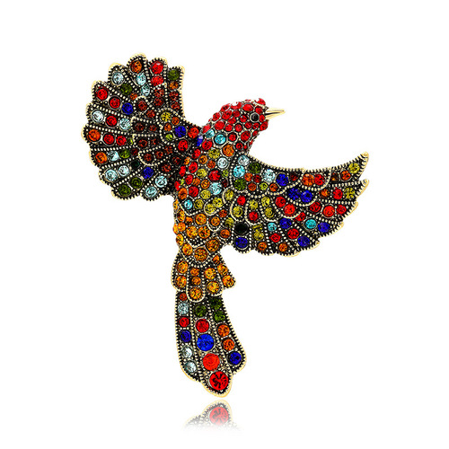 Diamond-encrusted vintage bird brooch, bird pin, hummingbird, large corsage, animal style, exaggerated European and American clothing accessories