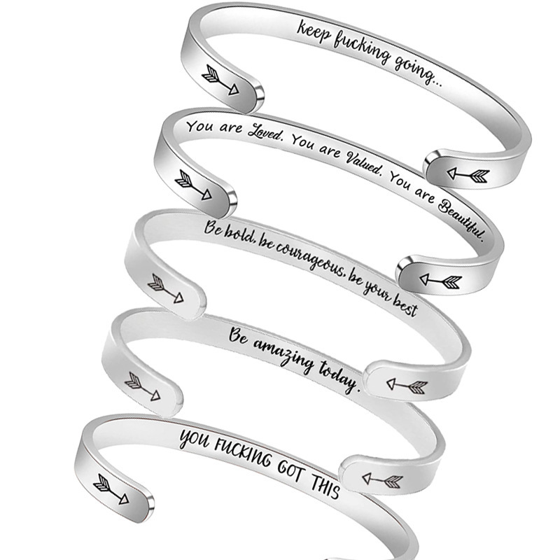 Star Amazon Explosions Stainless Steel Bracelet Inspirational Lettering Titanium Steel C- shaped Open Bracelet keep bucking