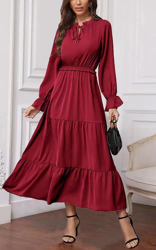 Women Lace Up Round Neck Long Sleeves 