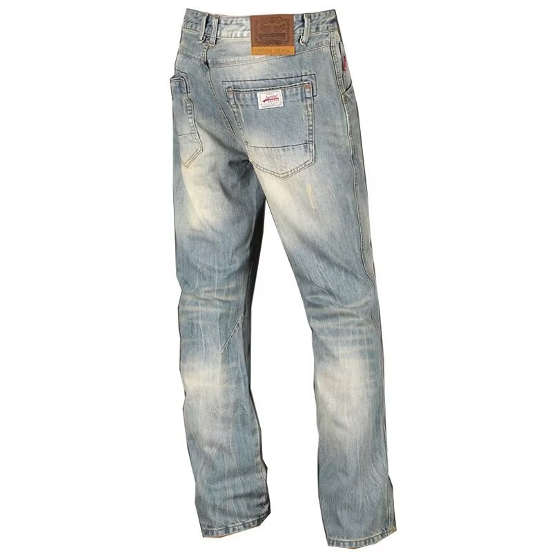 Vintage-Inspired Straight Leg Denim Jeans For Men – Relaxed Fit, High Waist, Button Fly (Sizes 28-36, Dark Blue & Light Wash)_mkmklike.com