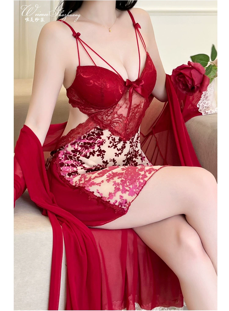 唯美纱 кружевная пижама, юбка, топ с чашками, сексуальный комплект, с открытой спинкой
