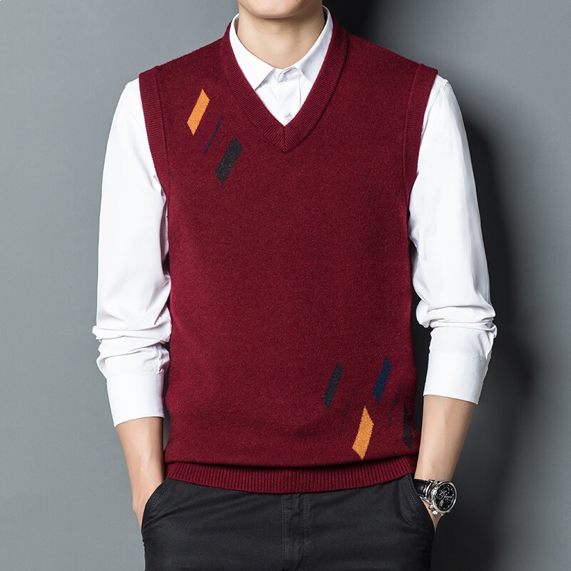 Brand 2026 Spring V-Neck Vest for Middle-Aged Men, Knitted Jacquard Sleeveless Vest for Casual Wear Brand 2026 Spring V-Neck Vest for Middle-Aged Men, Knitted Jacquard Sleeveless Vest for Casual Wear