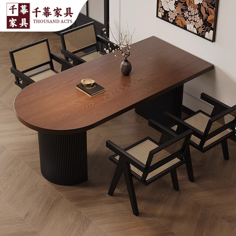 Qianmu 中古無垢材ダイニングテーブル 小型家庭用半楕円形ダイニングテーブル フレンチレトロアイランドテーブル 壁掛けダイニングテーブルと椅子の組み合わせ|undefined