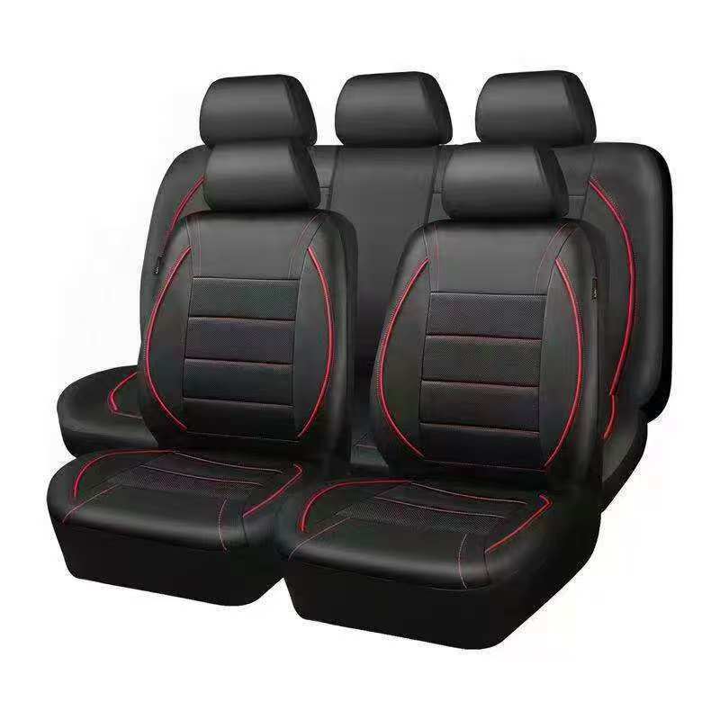 Universal Pu Leather Car Seat Cover with Single-Needle Arc Pull Strap, Leather Style, 5-Seater Car Seat Cover