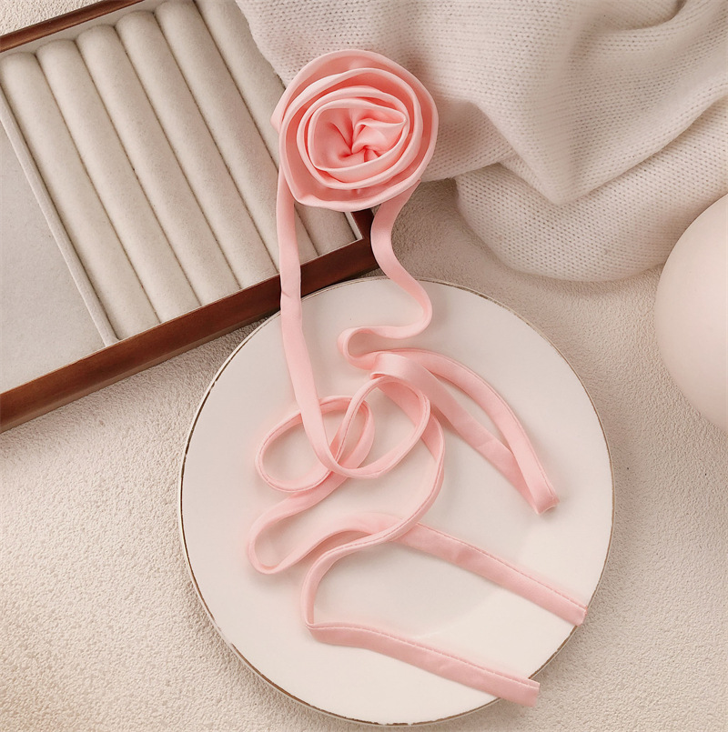 Cuerda para el cabello rosa de satén romántico francés, atmósfera, temperamento, cola de caballo, cuerda para el cabello trenzado, correa para el cabello dulce, correa para el cabello, mujer