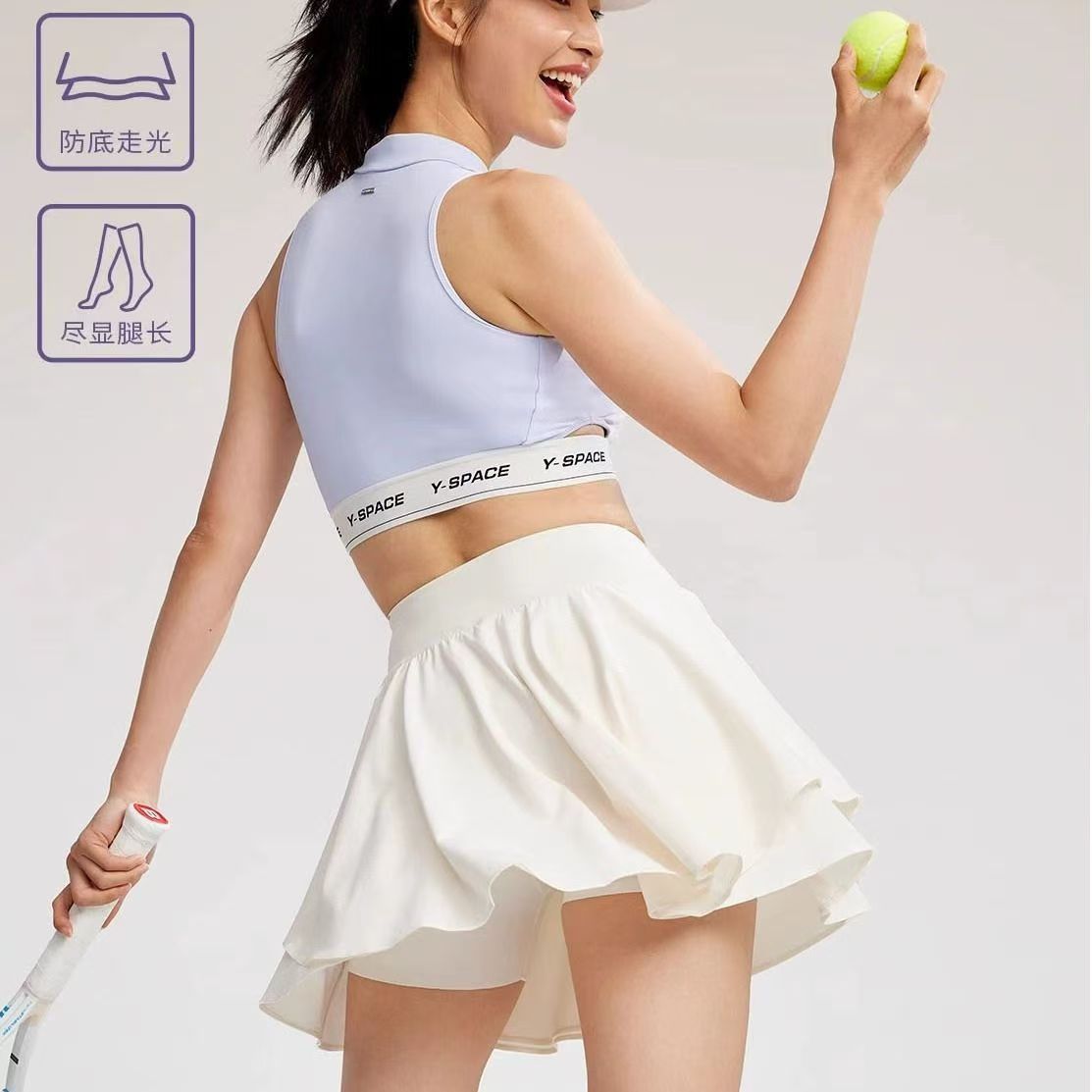 Falsa falda deportiva de dos piezas de mujer de verano doble cubierta de cadera anti-fuerte de bádminton tenis falda de cinturón