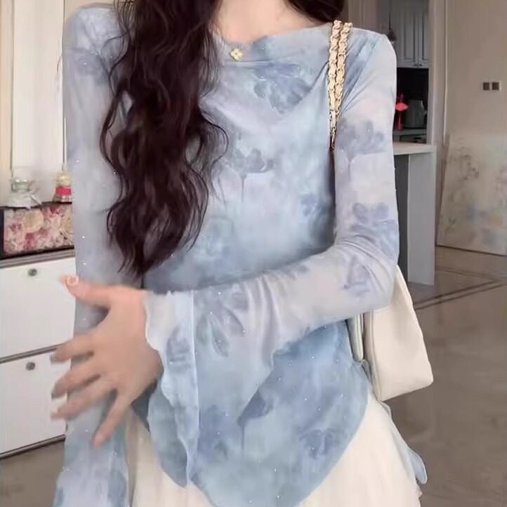 French-Style High-End Elegant Printed Sun-Protective Cover-Up for Women, New Summer Fashion Stylish Slim-Fit Long-Sleeve Top