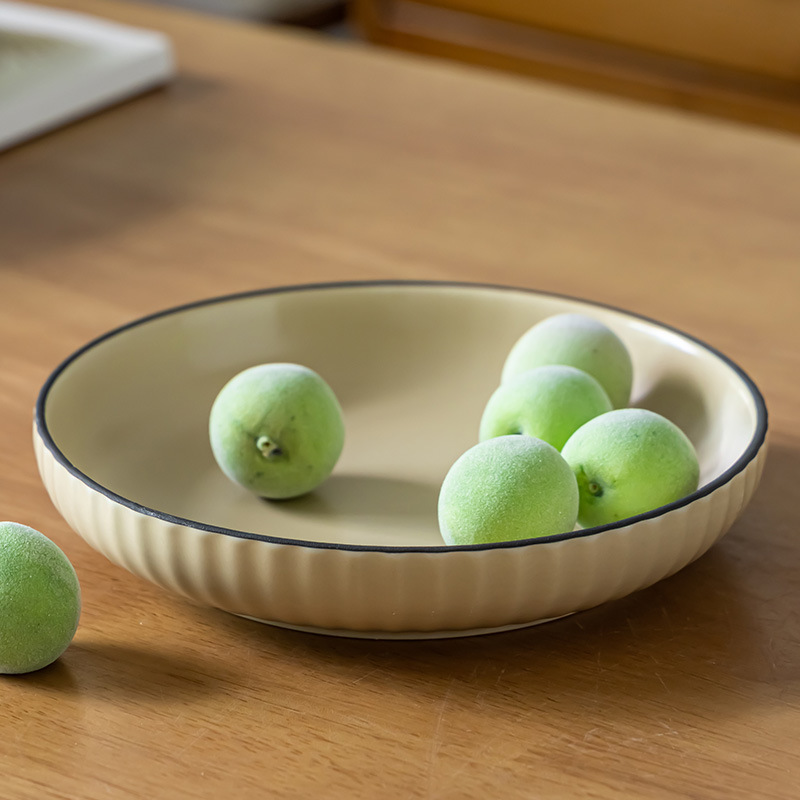 Plato hondo retro simple de cerámica para el hogar, plato para frutas, plato para ensalada, plato redondo para aperitivos, vajilla de presentación, venta al por mayor