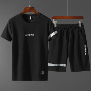 Summer Fashion Casual Suit Short-Sleeved T-Shirt Shorts Five-Quarter Pants Men's Trendy Sports Suit Cross-Border Hot Style