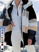 A 37158 Fuzzy patchwork hooded coat ë��ƴ����ñ�����¿�ŷ��
