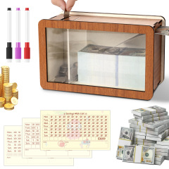 クロスボーダー热い贩売Money Saving Box with Counter木制透明可视貯金箱