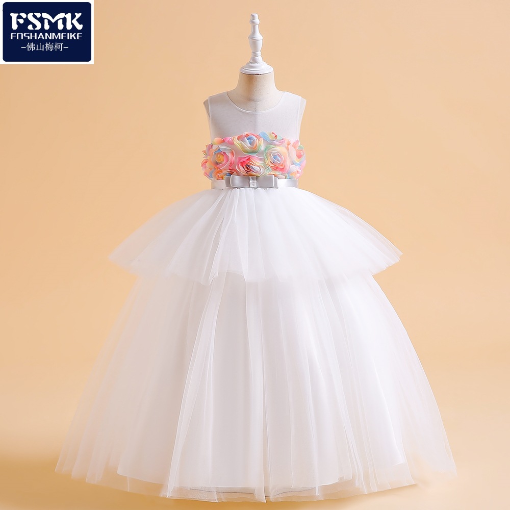 Vestido de niña estilo europeo y americano 2026, modelo de falda de pastel para pasarela, vestido de princesa para niña de las flores en bodas.