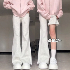 白灰色喇叭裤女秋季2025新款高腰小个子休闲卫裤美式微喇运动裤潮