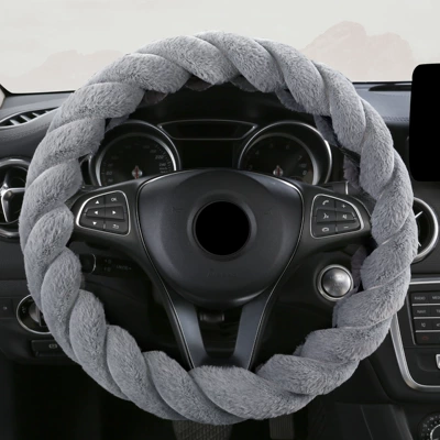 Steering wheel cover Wheel Cover Winter Female Cartoon - gray-38cm