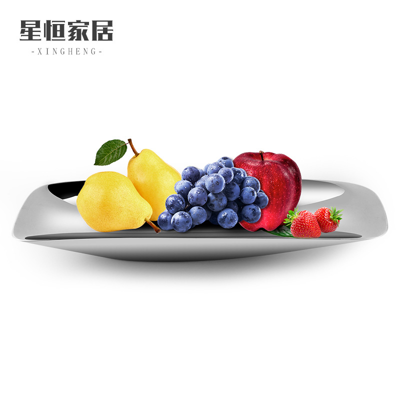 High-end light luxury stainless steel fruit plate living room coffee table bar dried fruit plate fine throwing stainless steel fruit plate decoration ornaments