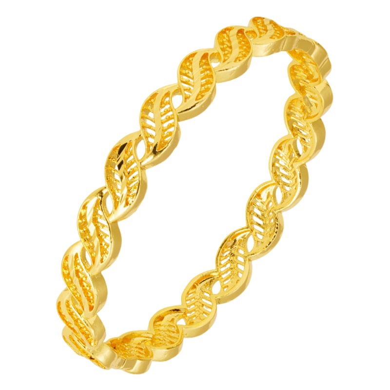 Estilo antiguo arena oro giro bobinado hebilla pulsera de gran altura hojas de aleación de cobre hueco hombres y mujeres pulsera en línea estilo de celebridad