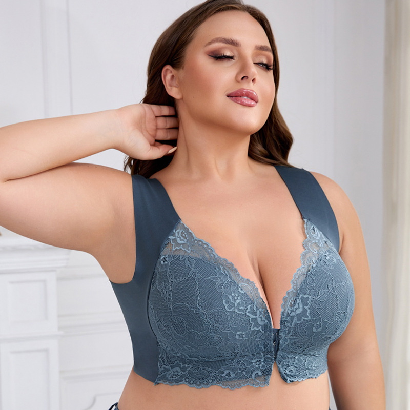ヨーロッパとアメリカのクロスボーダープラスサイズブラジャー薄型フロントバックルベスト女性用プッシュアップ美背中フロントバックル固定カップ下着|undefined