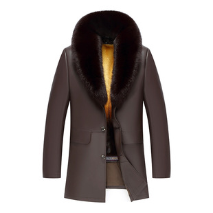 Winter Casual Warm Dark Leather Men's Mid-length Nido Men's Gold Liner Fur Jacket Leather Outer
