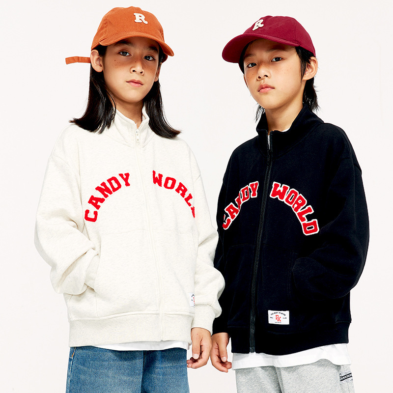 DK Children's Wear Spring and Autumn New Retro Women's Boys' Cardigan Sweater for Middle and Big Children's Western Style Zipper Collar Jacket