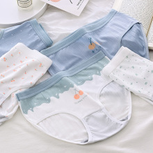 中腰少女短裤头印花内裤女三角透气可爱日系樱桃螺纹学生牛奶丝