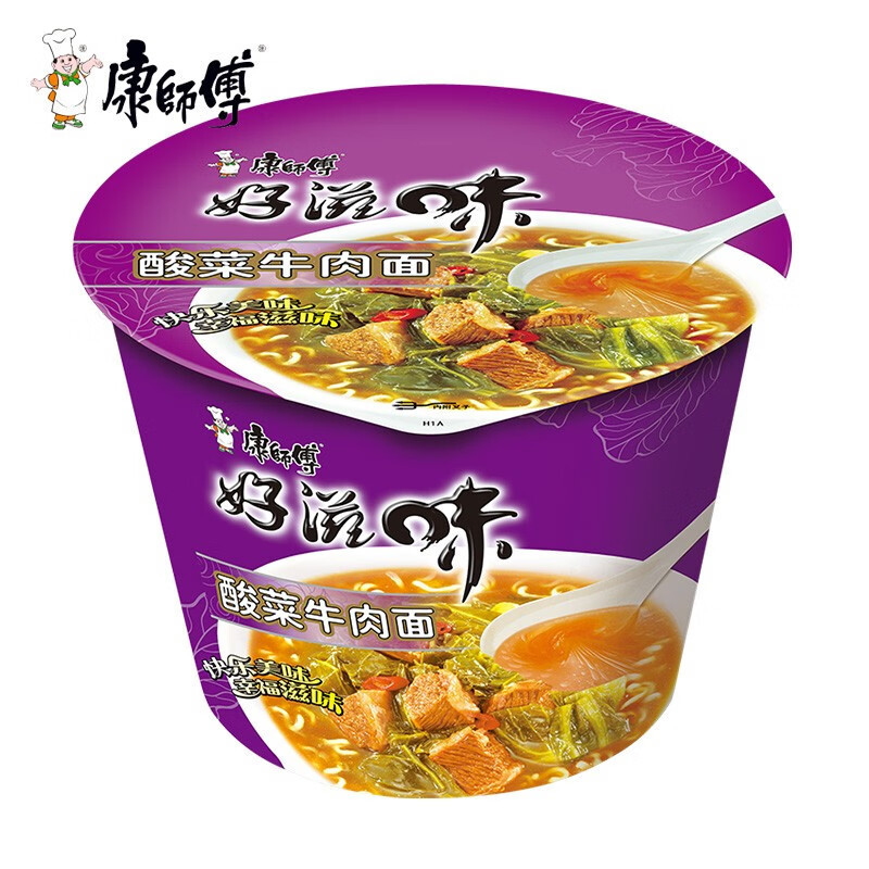 康师傅好滋味红烧牛肉面桶装老坛酸菜香葱排骨泡面方便面夜宵速食|undefined