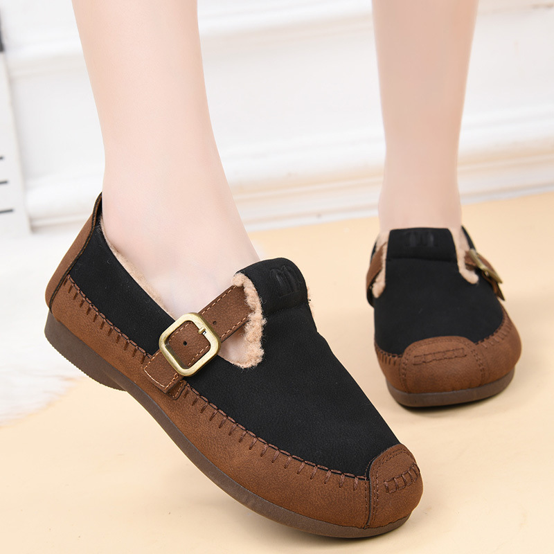 Winter insulated keep warm non-slip “mom shoes” flat