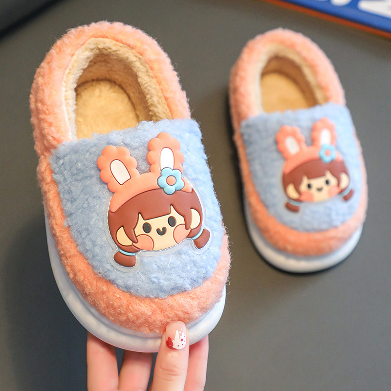 Niños bolsa de tacón de algodón zapatillas niños Otoño e Invierno interior casa antideslizante lindo bebé peludos zapatillas niños niñas