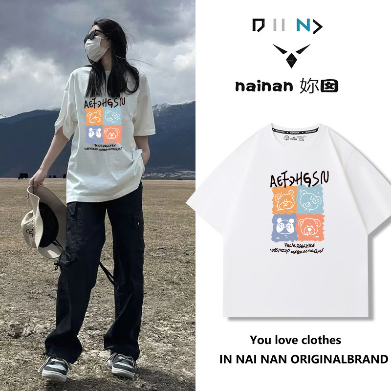 純綿半袖tシャツ女性夏韓国版新型ゆるい丸首小衆白色アニメプリント学生半袖tシャツ|undefined