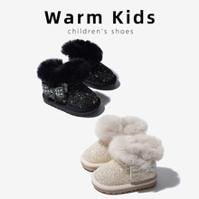 兔毛加绒女童雪地靴冬季新款2025宝宝户外简约加厚保暖软底大棉靴