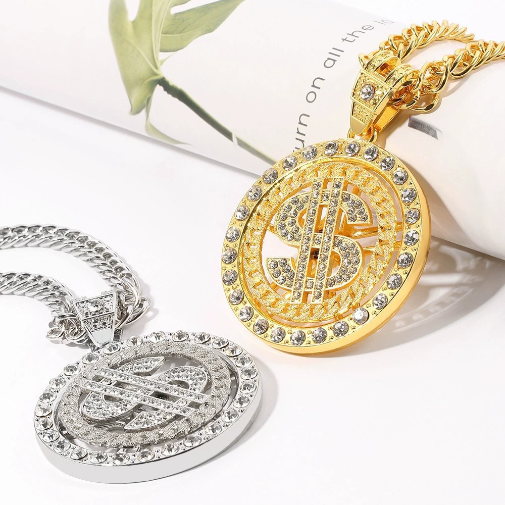 Collier pendentif dollar cuban rotatif avec diamants or_voghion.com