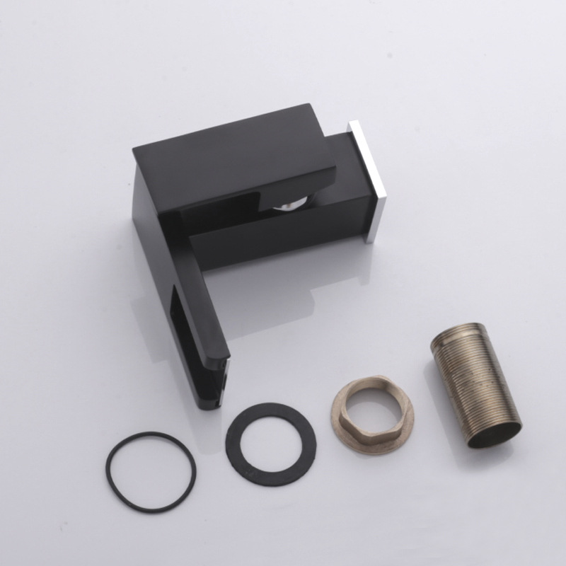 Mesa grifo lavabo cuenca caliente y fría baño gabinete baño negro LED luminoso cascada grifo