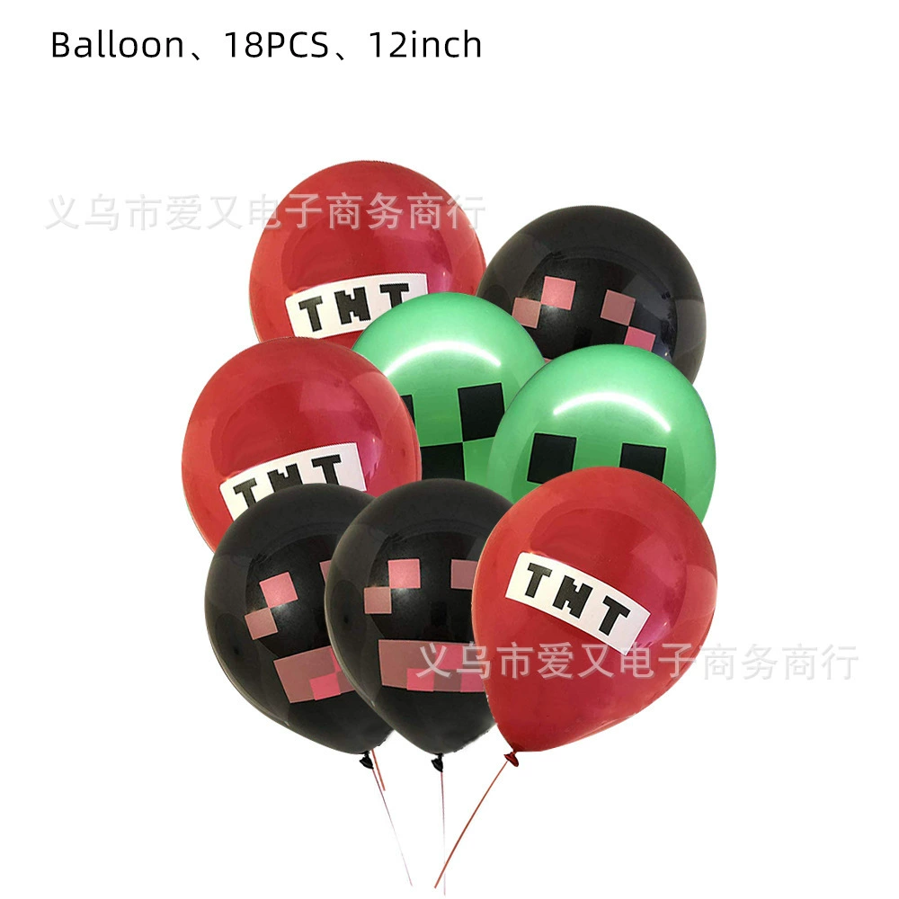 Party decorations set, Minecraft style, plates cups utensils balloons banner, packs 10–20 pcs
