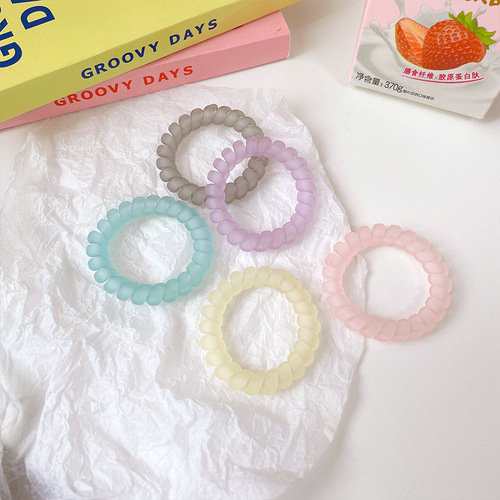 Colorful transparent sanding phone cord, simple and durable high elasticity elastic band for women's hair tying, ponytail hair tie, hair cord cover