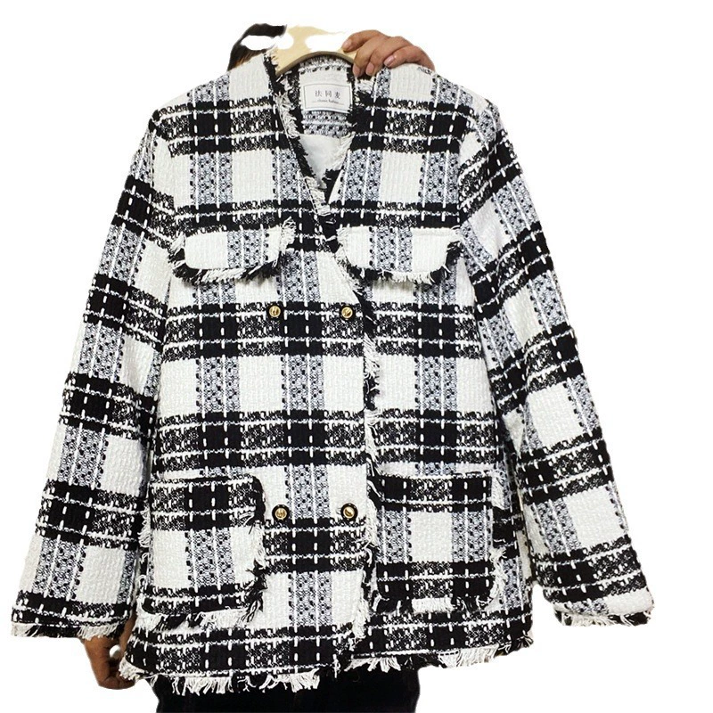 Вязаная шерстяная ретро куртка вязанная, V-образный вырез, стиль Chanel, французский стиль, увеличенная толщина