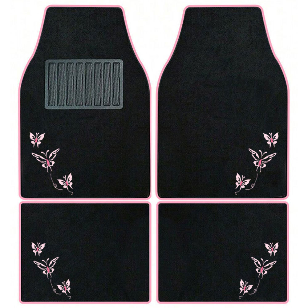 Car Floor — Universal Universal Foot Pad - three-butterflies-pink-edge