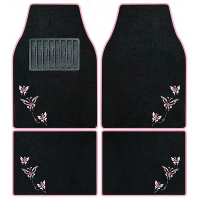 Dust-proof Easy-to-clean Car Universal — Universal Foot Pad - three-butterflies-pink-edge-universal-car-floor-mat-set