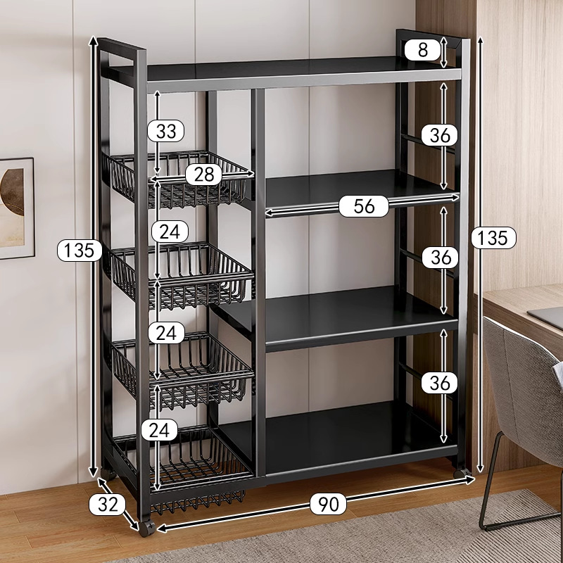 Estante de almacenamiento de cocina Estante de almacenamiento multicapa de piso Cesta multifuncional de frutas y verduras Horno de microondas Estante de almacenamiento de artículos