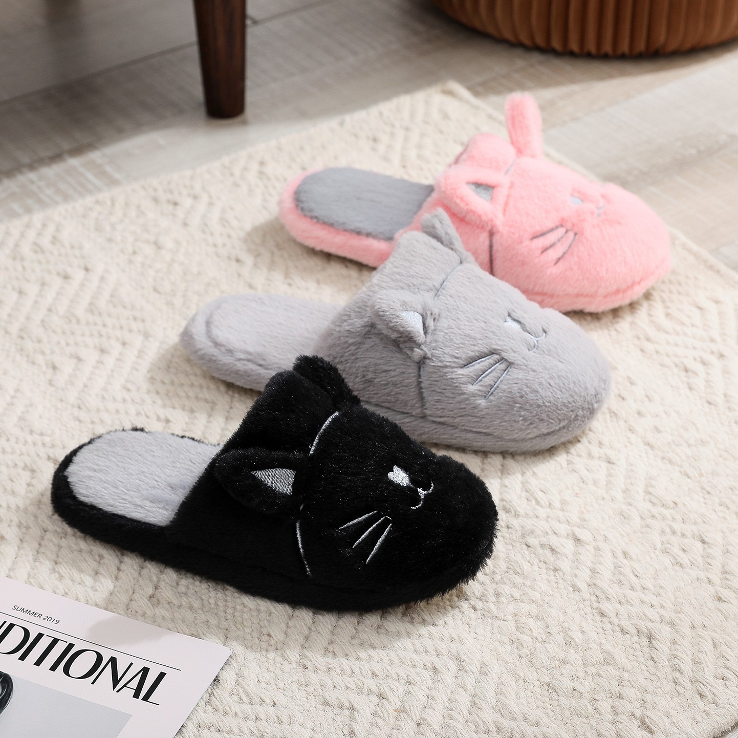 新款提花日式软底静音防水底拖鞋防滑木地板室内棉拖鞋