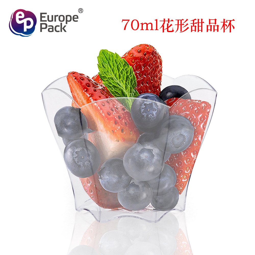 70ml taza de postre de plástico desechable taza de pastel taza de salvado transparente creativo taza de mousse de pétalo