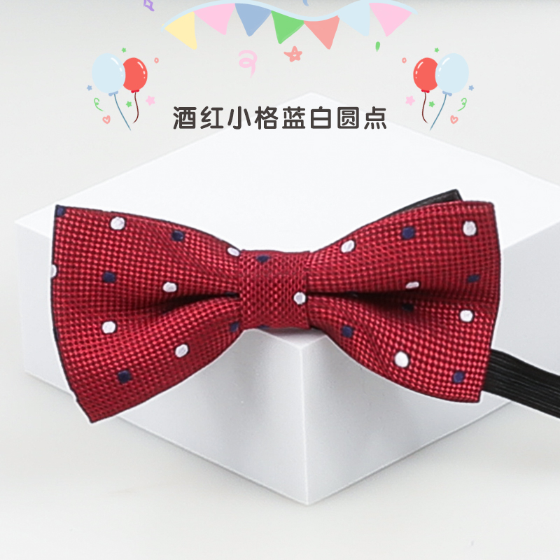 부르고뉴 체크 무늬 파란색과 흰색 물방울 무늬 어린이 나비 넥타이