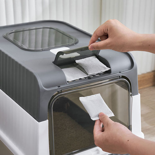 Fully enclosed folding large cat litter box, sand-proof and deodorizing drawer-type cat toilet with litter shovel, blue light sterilization