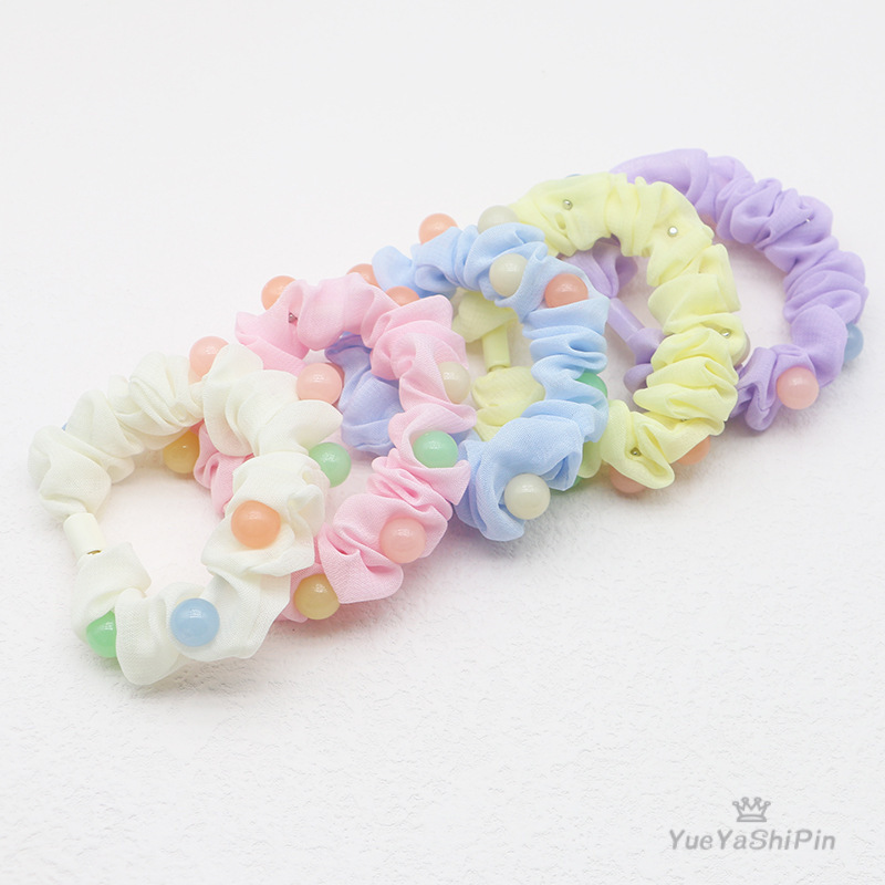Candy-Colored Scrunchies for Women, Beaded Hair Ties, Silk Hair Ropes, Ponytail Holders, High-End Boutique Wholesale