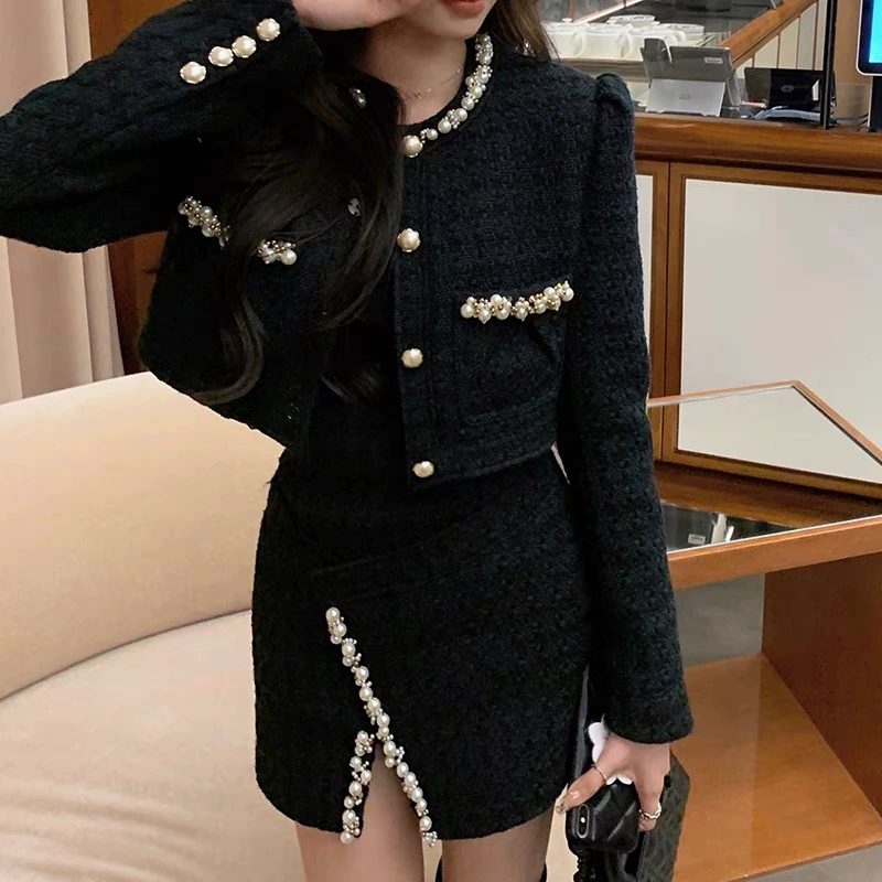 Демисезонная кожаная куртка из жемчуга, комплект, стиль Chanel
