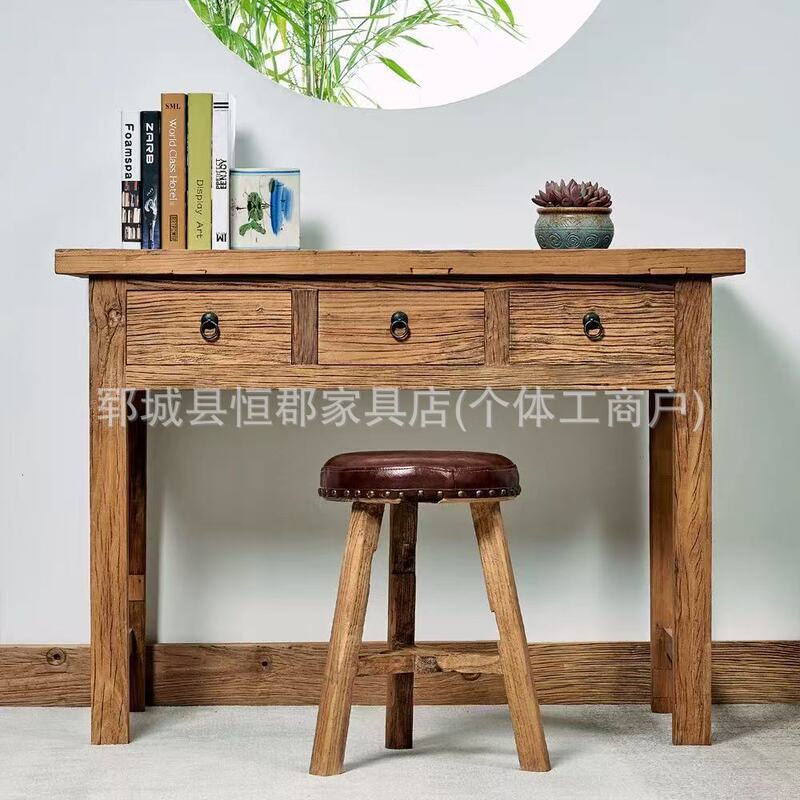 Old Elm Desk, Old Office Desk, Retro Computer Desk, Home Children's Study Table with Drawers, Solid Wood Tables and Chairs