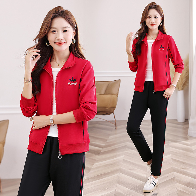 时尚休闲运动服套装女2025春秋爆款中年妈妈装大码秋季减龄三件套|undefined