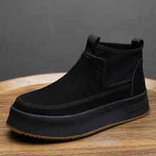 厂家直供男鞋反绒皮切尔西靴加绒保暖棉鞋英伦加厚短靴高帮马丁靴