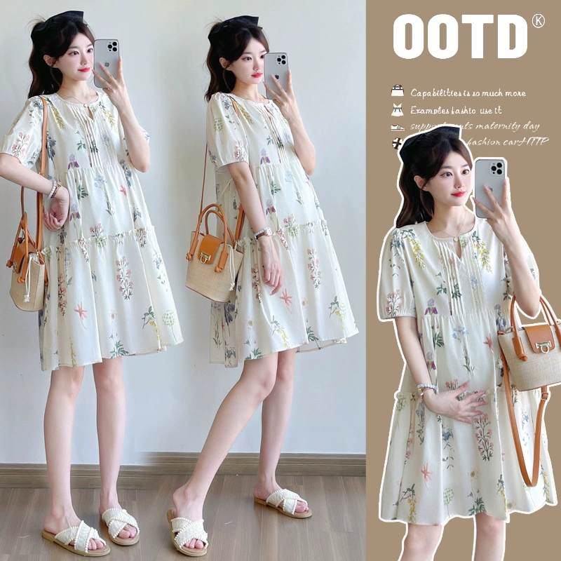 Летнее платье для беременных мода 2025 новый большой размер миниатюрное с пышными рукавами свободное платье-бэбидолл для лета
