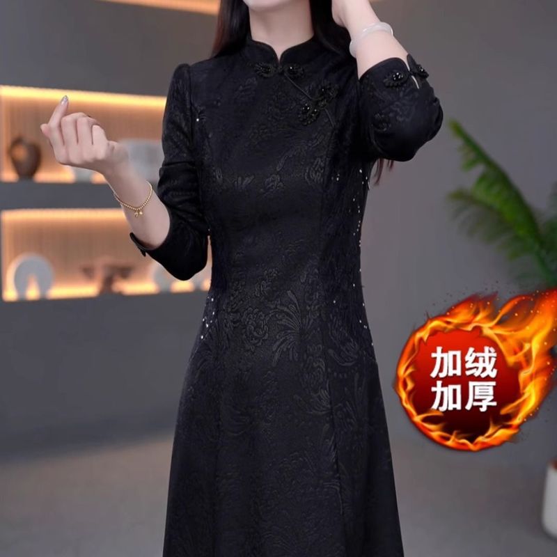 新中式国风复古冬季新款2025洋气显瘦气质大码修身改良旗袍连衣裙|undefined