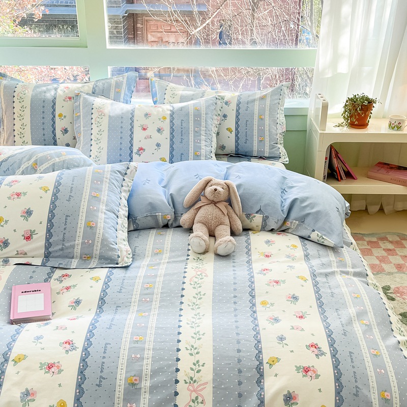 Juego de Sábanas Ajustables de Algodón, Juego de Sábanas Estampadas de Algodón Puro de 40 Hilos, Juego de Ropa de Cama para Estudiantes, Venta Directa de Fábrica